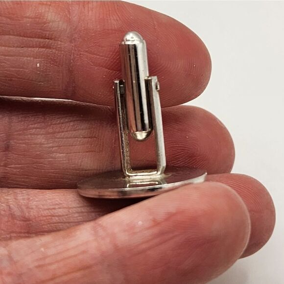 Cufflinks Silver Tone w/Black Accents Fancy Design Vintage Pair Shields Signed - Picture 3 of 5